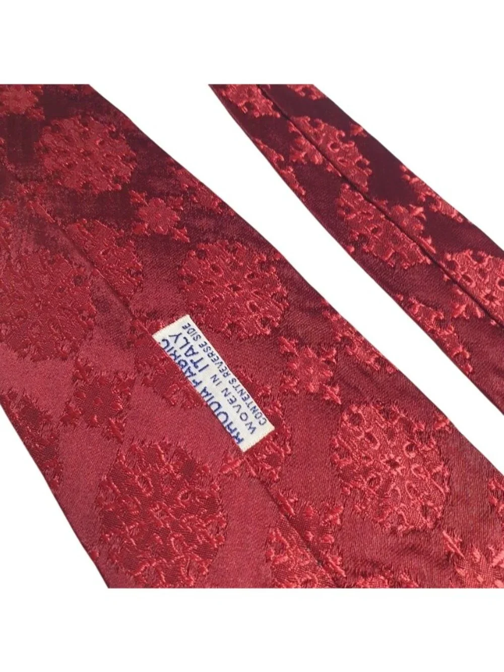 Vintage Red Patterned Silk Necktie Made In Italy Classic Formal Wear Accessory